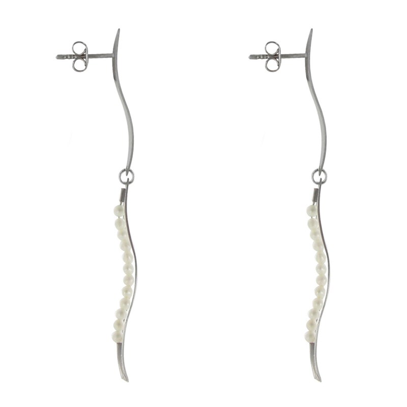 Boucles d'Oreilles Argent 925 Feuille et Feuille Ajourée Perles Blanches - vue 3