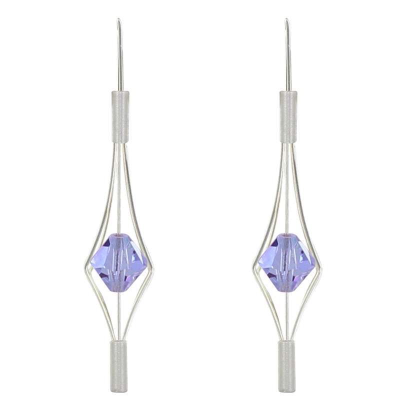 Boucles d'Oreilles Argent 925 Lanterne et Cristal - Grand Modèle - vue 2