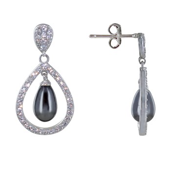 Rhodium 925 Zilveren Oorbellen Imitatie Parel Strass Druppel