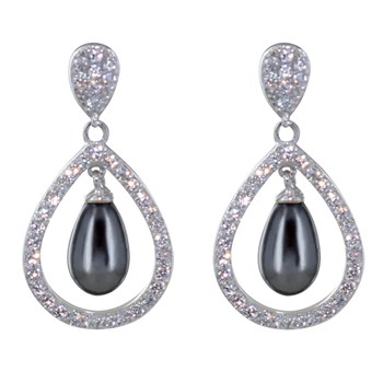 Rhodium 925 Zilveren Oorbellen Imitatie Parel Strass Druppel