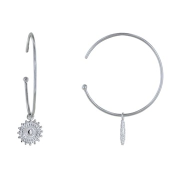 Boucles d'Oreilles Argent 925 Rhodié Demi Créoles et Soleil