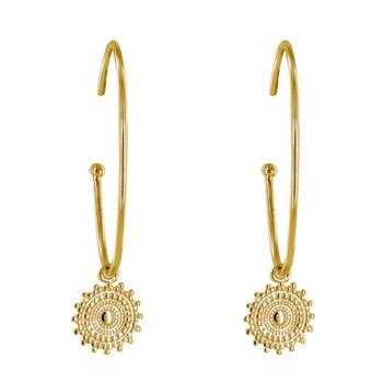 Boucles d'Oreilles Plaqué Or Demi Créoles et Soleil