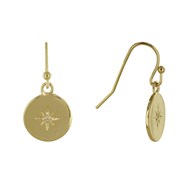 Boucles d'Oreilles Plaqué Or Médaille Ronde Etoile Polaire et Strass