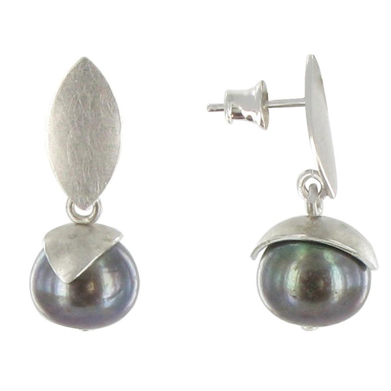 Boucles d'Oreilles Argent 925 Rhodié Feuilles Perle de Culture - Classics