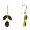 Boucles d'Oreilles Argent Doré Crochet Tige de Feuilles en Onyx Noir - vue V1