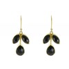 Boucles d'Oreilles Argent 925 Doré Crochet Tige de Feuilles en Onyx Noir - vue V3