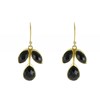 Boucles d'Oreilles Argent Doré Crochet Tige de Feuilles en Onyx Noir - vue V3