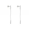 Boucles d'Oreilles Argent 925 Brossé Anneau Pendant et 3 Diamants Noirs - vue V2