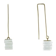 V Boucles d'Oreilles Cube en Laiton et Feuilleté en Verre Transparent