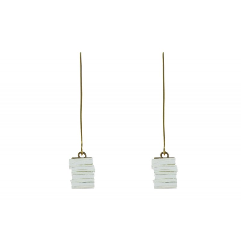 Boucles d'Oreilles Cube en Laiton et Feuilleté en Verre Transparent - vue 3