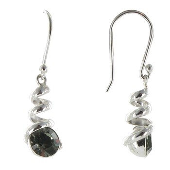 Boucles d'Oreilles Argent 925 Crochet Tourbillon et Strass Gris
