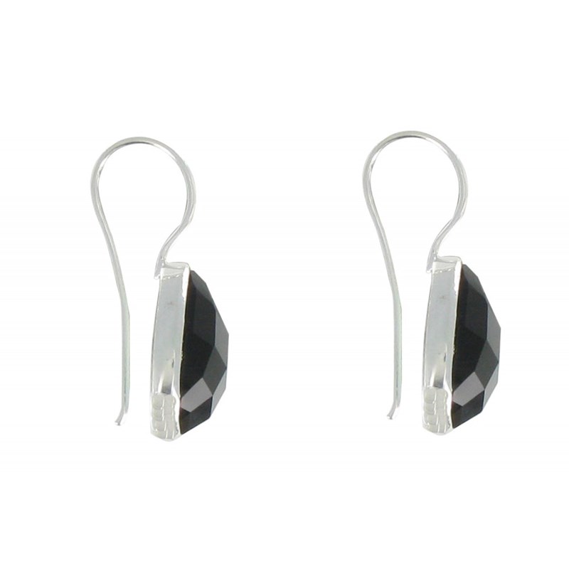 Boucles d'Oreilles Crochet Argent Goutte d'Onyx Noir Facetté - vue 2