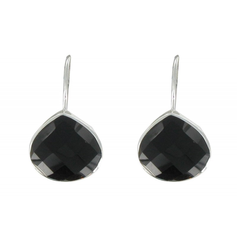 Boucles d'Oreilles Crochet Argent Goutte d'Onyx Noir Facetté - vue 3