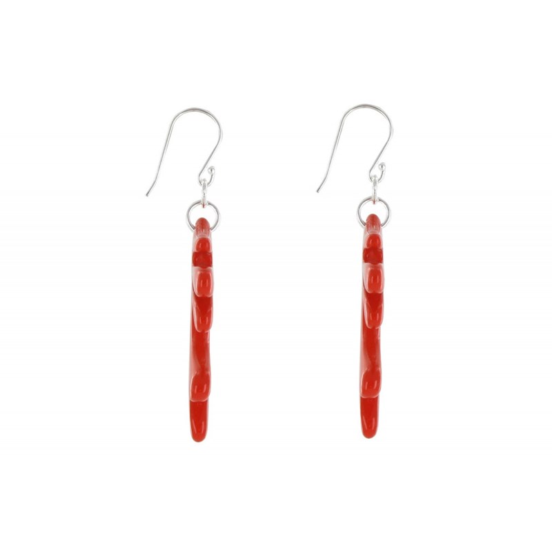 Boucles d'Oreilles Argent Corail en Corne et Résine Orange - vue 2