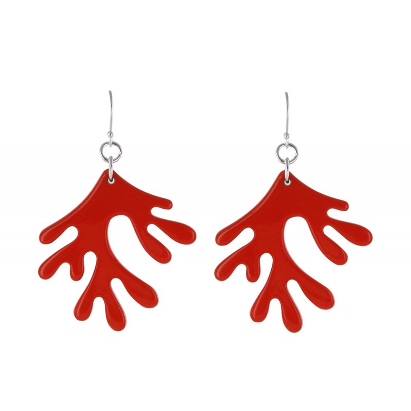 Boucles d'Oreilles Argent Corail en Corne et Résine Orange - vue 3