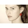 Boucles d'Oreilles Argent Corail en Corne et Résine Orange - vue V4