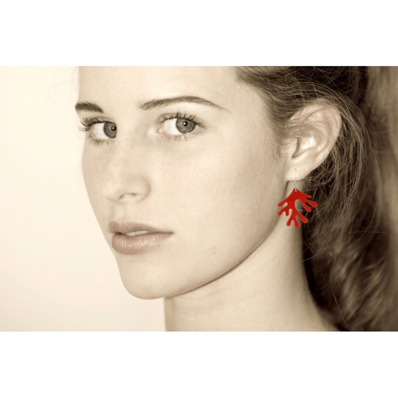 Boucles d'Oreilles Argent Corail en Corne et Résine Orange - vue 4