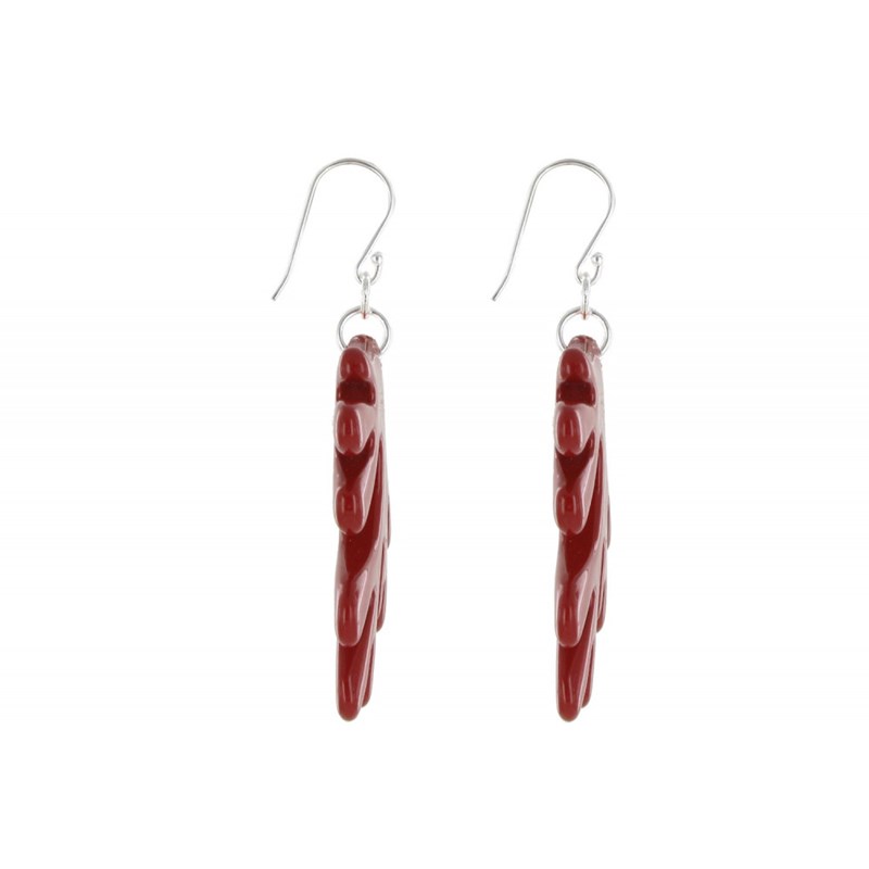 Boucles d'Oreilles Argent Corail en Corne et Résine Rouge - vue 2