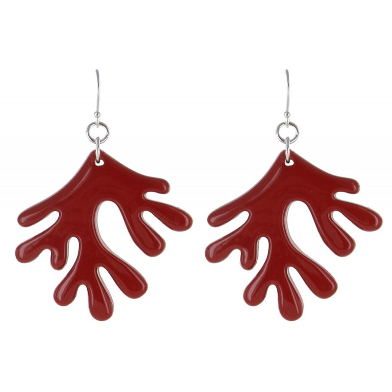 Boucles d'Oreilles Argent Corail en Corne et Résine Rouge - vue 3