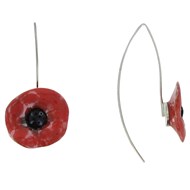 Boucles d'Oreilles Coquelicot Céramique Rouge Crochet Métal