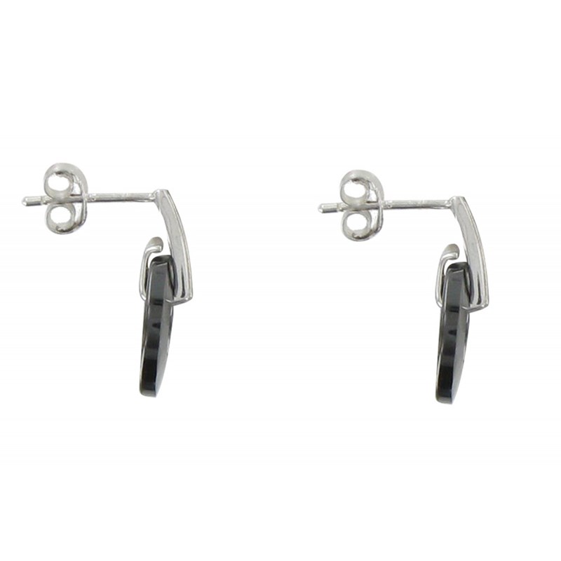 Boucles d'Oreilles Argent Petit Disque Céramique Noire Facettée et Strass - vue 2