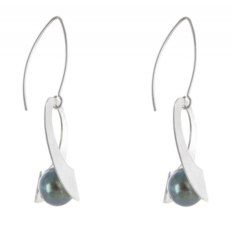 Boucles d'Oreilles Argent 925 Rhodié Spirale et Perle de Culture 11mm - Classics - vue 3