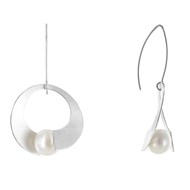 Boucles d'Oreilles Argent 925 Rhodié Spirale et Perle de Culture 11mm - Classics