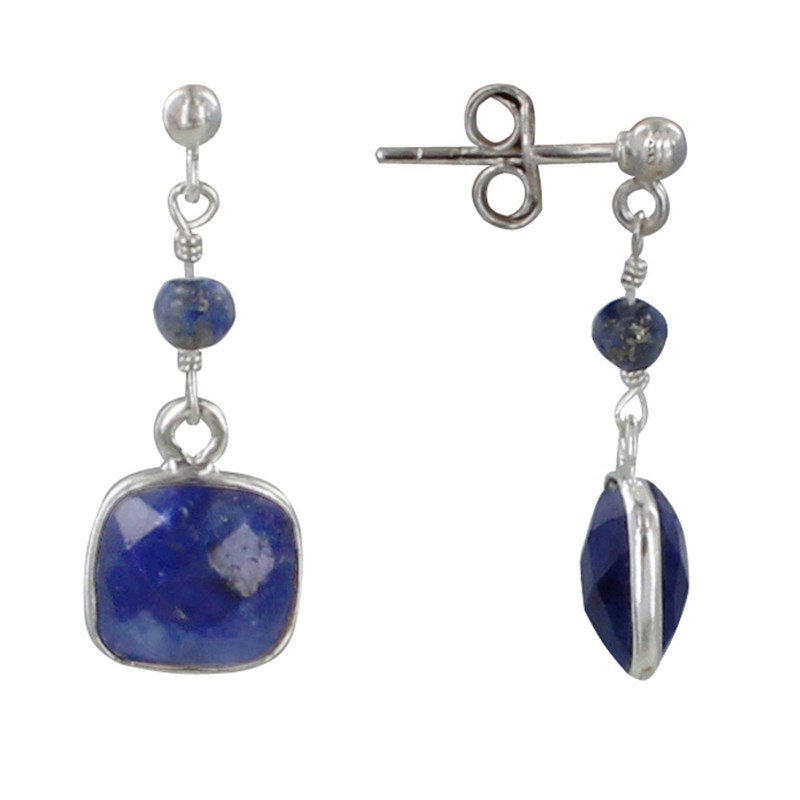 Boucles d'Oreilles Argent Perle et Pavé de Lapis Lazuli Facetté