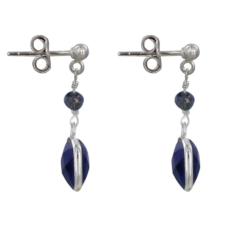 Boucles d'Oreilles Argent Perle et Pavé de Lapis Lazuli Facetté - vue 3