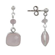 Boucles d'Oreilles Argent 925 Perle et Pavé de Quartz Rose Facetté