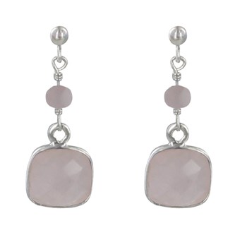 925 Sterling Zilveren Parel en Gefacetteerde Rozenkwarts Pavé Oorbellen