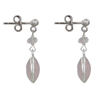 925 Sterling Zilveren Parel en Gefacetteerde Rozenkwarts Pavé Oorbellen