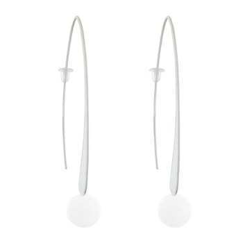 Boucles d'Oreilles Crochet Plat Métal Argenté et Perles Céramique