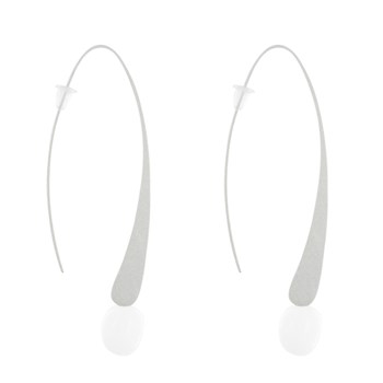 Boucles d'Oreilles Crochet Plat Métal Argenté et Perles Céramique