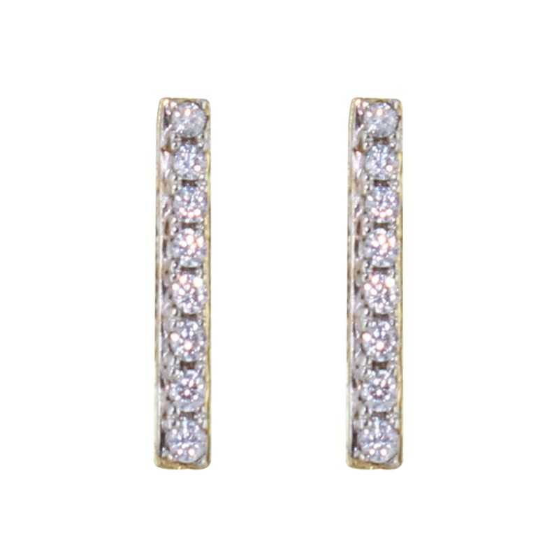 Boucles d'Oreilles Puces Plaqué Or Petite Barrette de Strass - vue 2
