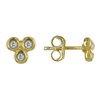 Boucles d'Oreilles Plaqué Or Puces Trois Perles et Strass - vue V1