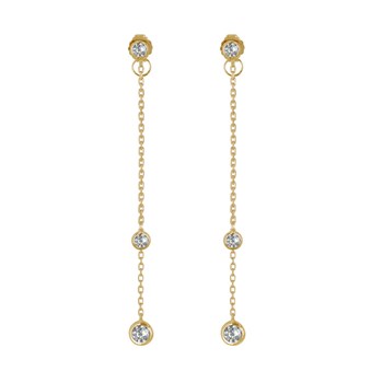 Boucles d'Oreilles Deux Chainettes Plaqué Or et Strass