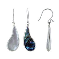 Boucles d'Oreilles Argent 925 Réversible Larme Nacre Ivoire et Abalone