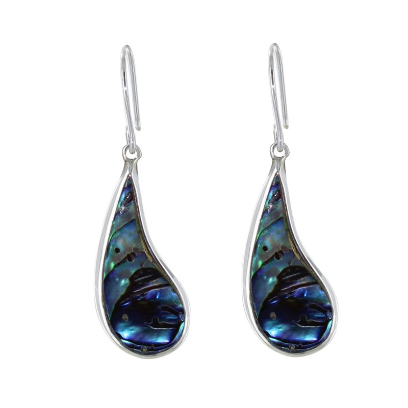 Boucles d'Oreilles Argent 925 Réversible Larme Nacre Ivoire et Abalone - vue 2