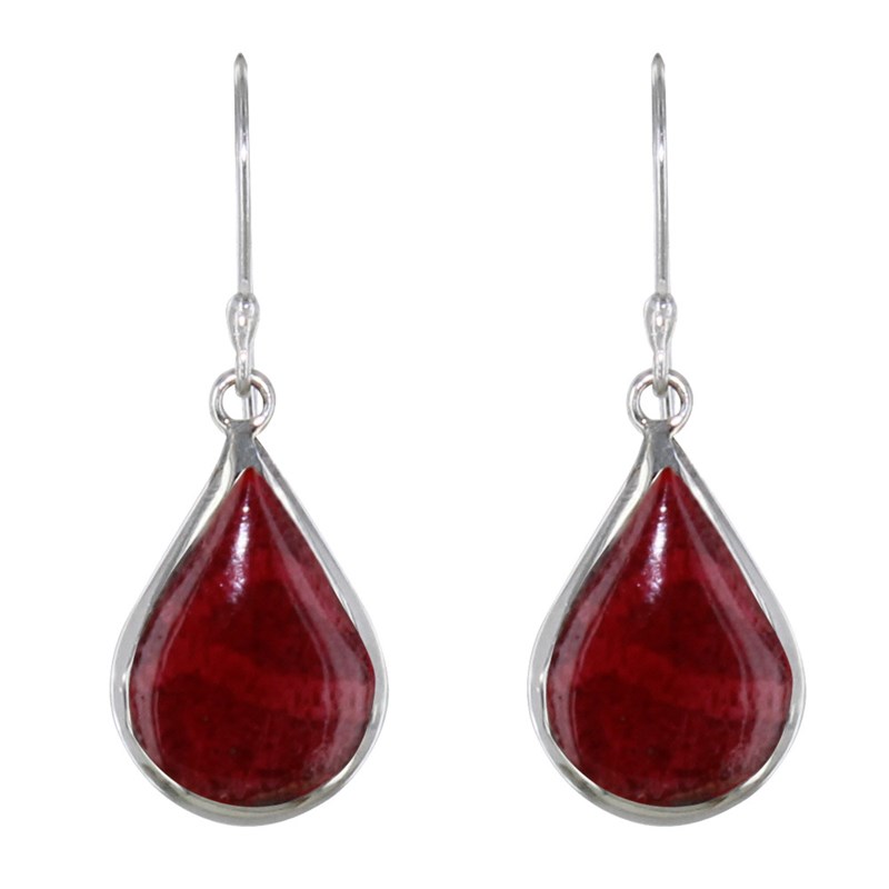 Boucles d'Oreilles Argent Petite Goutte Couleur Corail - vue 2