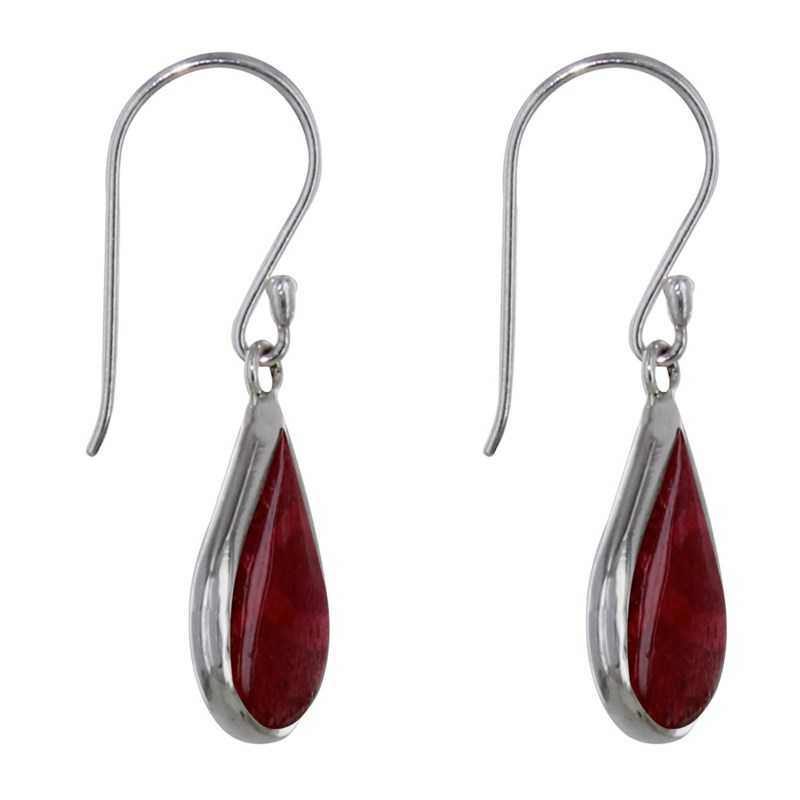 Boucles d'Oreilles Argent Petite Goutte Couleur Corail - vue 3