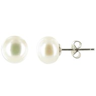 Boucles d'Oreilles Clou d'Argent et Perle de Culture Blanche 8- 9 mm