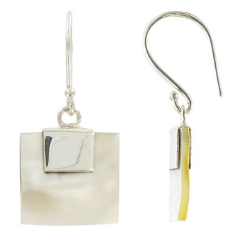 925 Sterling Zilver en Parelmoer Vierkante Oorbellen