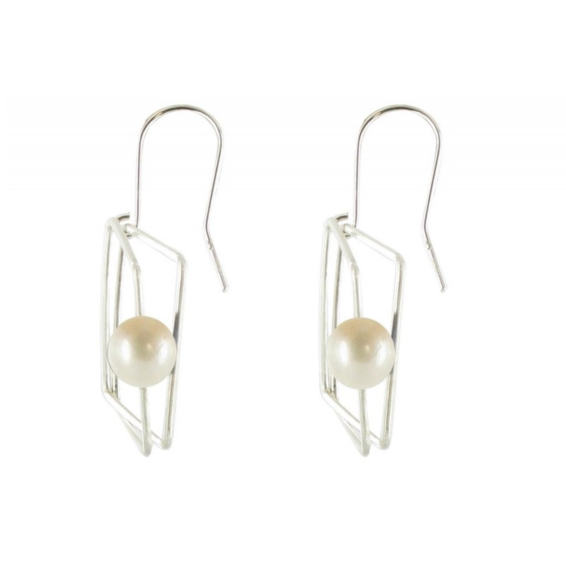 Boucles d'oreilles en Argent Carré et sa Perle - Classics - vue 3