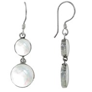 Boucles d'Oreilles en Argent et Deux Pastilles de Nacre Blanches