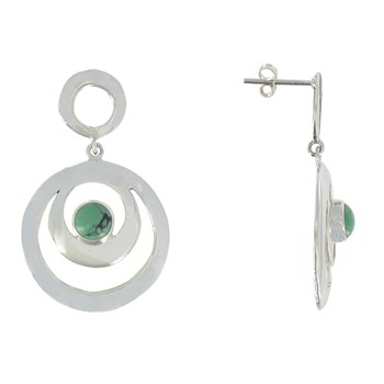 Boucles d'Oreilles Argent 925 Double Cercles et Turquoise