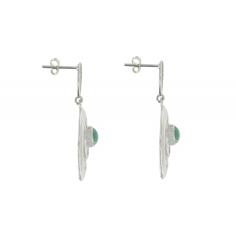 Boucles d'Oreilles Argent Double Cercles et Turquoise - vue 2