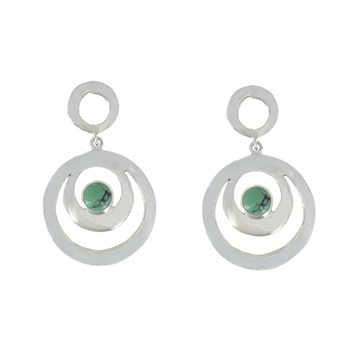 Boucles d'Oreilles Argent 925 Double Cercles et Turquoise