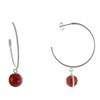 Boucles d'Oreilles Créoles Argent Brossé et Sphère d'Onyx Rouge - vue V1