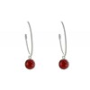 Boucles d'Oreilles Créoles Argent Brossé et Sphère d'Onyx Rouge - vue V3